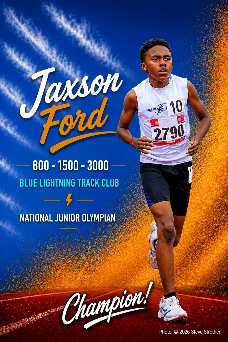 Blue Lightning Champion Jaxson Ford running distance
