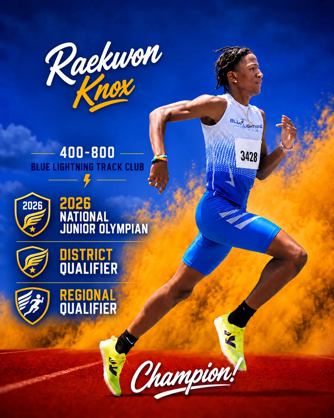 Blue Lightning sprinter Raekwon Knox featured for the 400m and 800m
