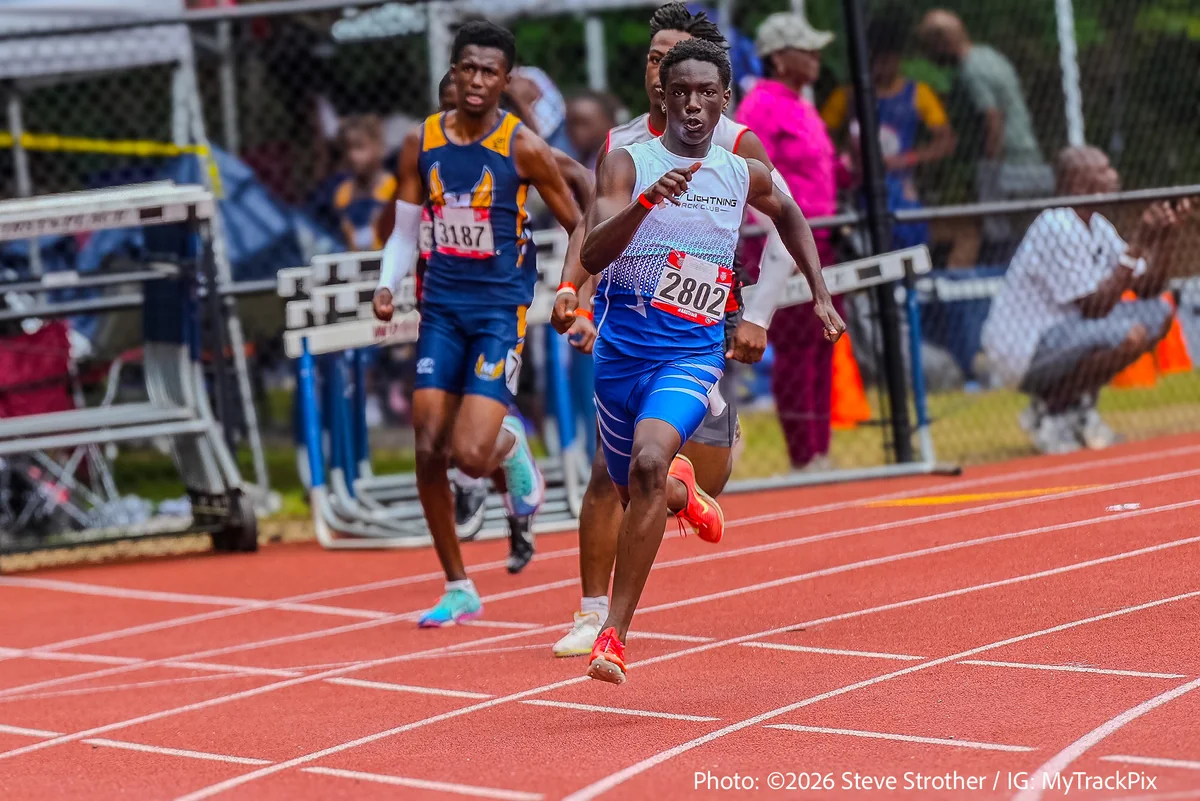 Blue Lightning Champion Jaiden Tennyson sprinting at the 2026 AAU Junior Olympics