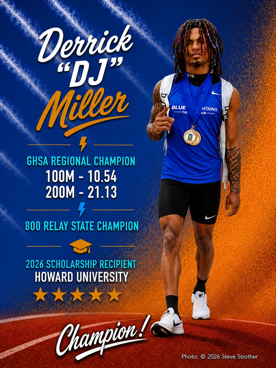 Blue Lightning Champion Derrick DJ Miller wearing his championship medal