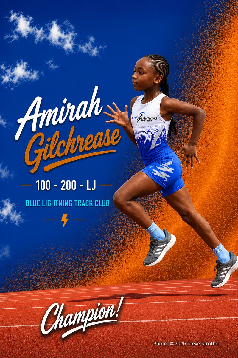 Blue Lightning Champion Amirah Gilcrease sprinting
